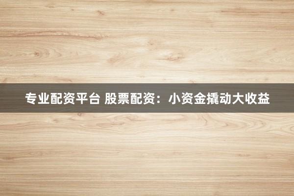专业配资平台 股票配资：小资金撬动大收益