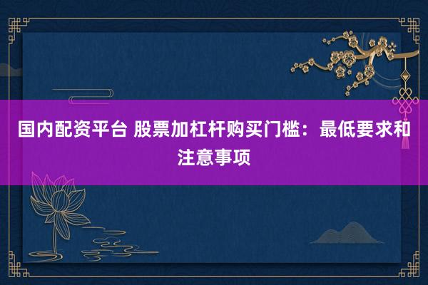 国内配资平台 股票加杠杆购买门槛：最低要求和注意事项